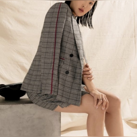 Chriselle Lim Collection Bianca Piped Houndstooth Blazer Grey Women's Small - Picture 3 of 10